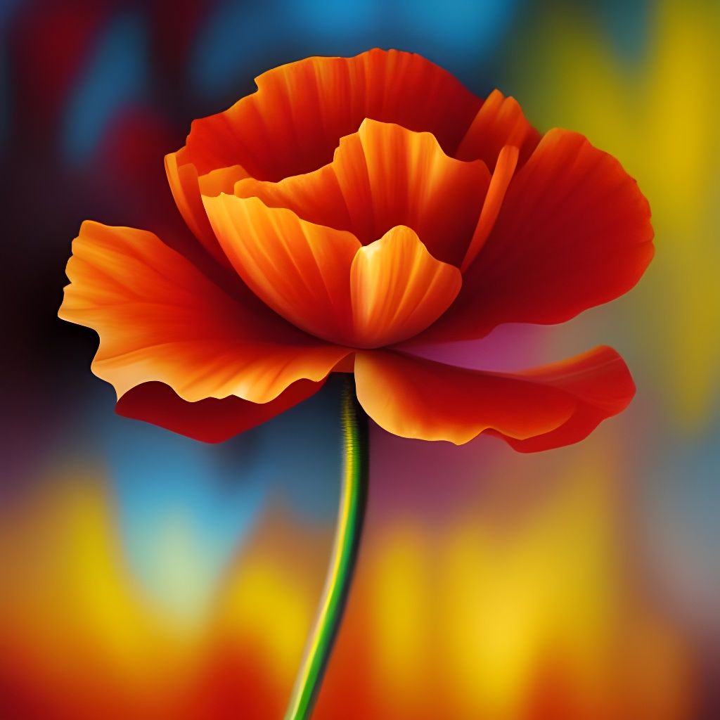 Abstract Poppy Painting in Neo-Impressionist Style