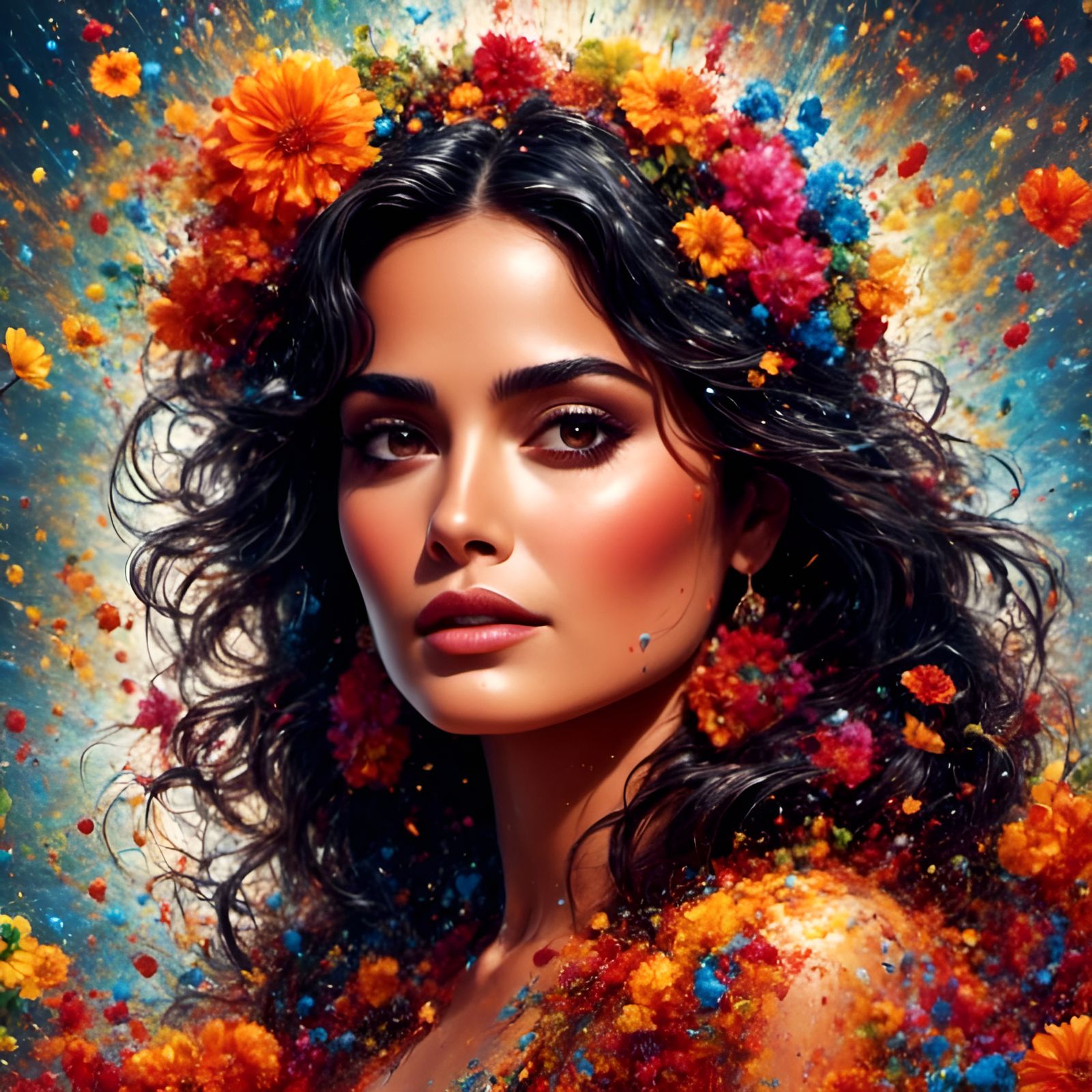 Cartoon Salma Hayek with Graffiti Art Background