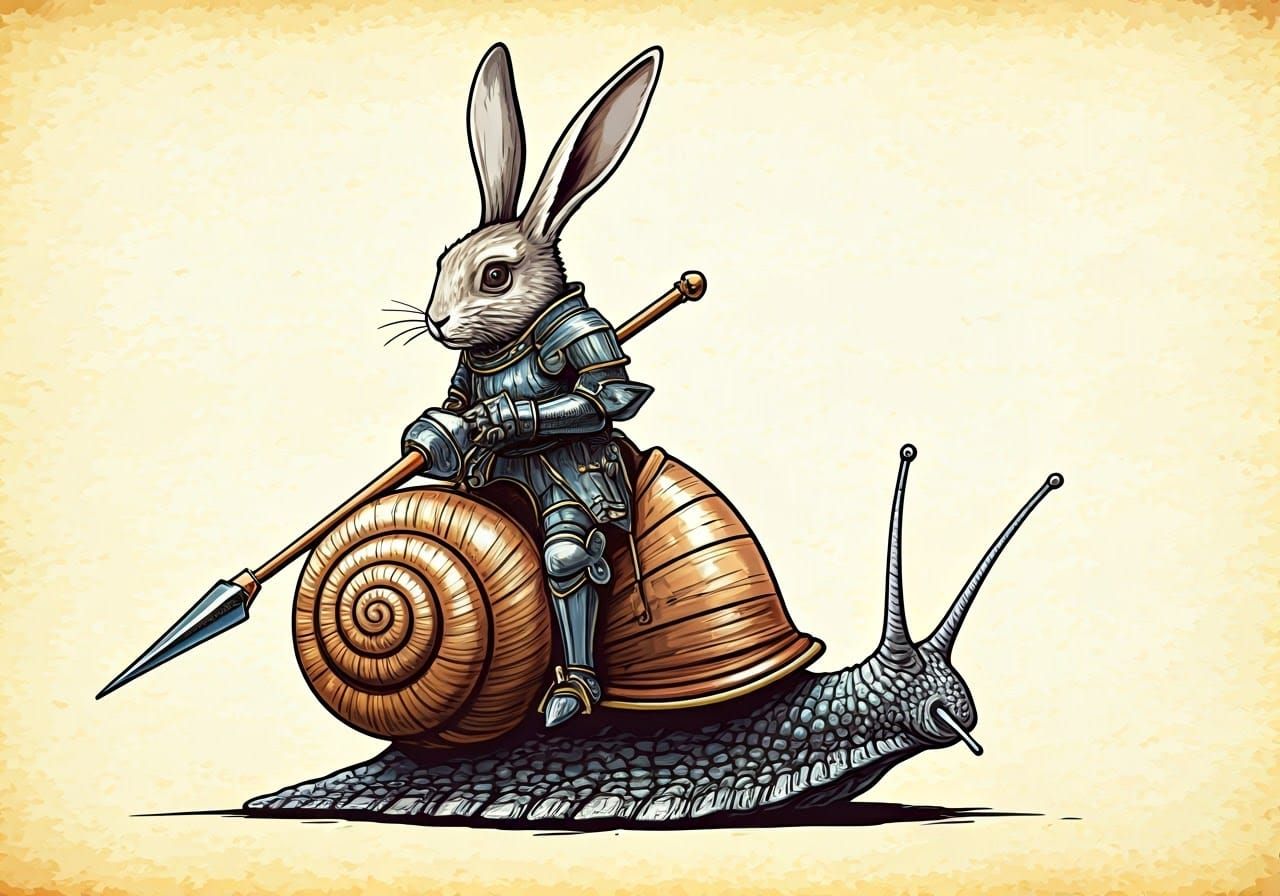 Rabbit Knight Rides Sluggish Snail into Battle in Whimsical ...