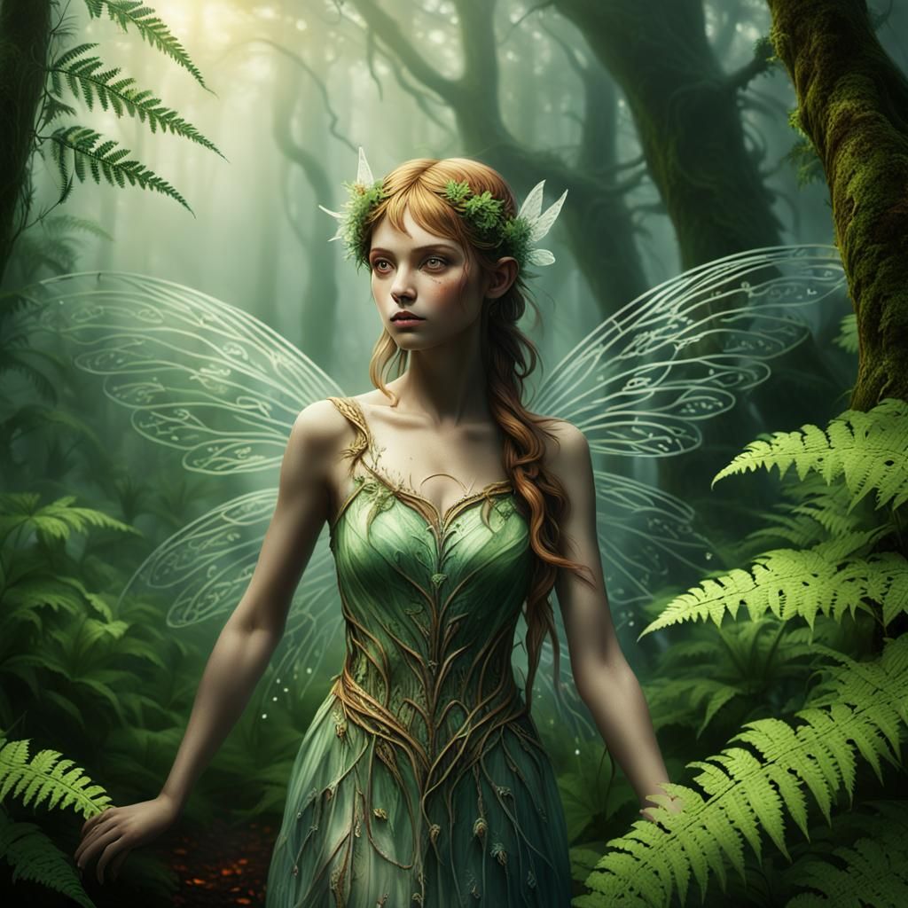 Fairy in Misty Woods: Hyper-Realistic Digital Art