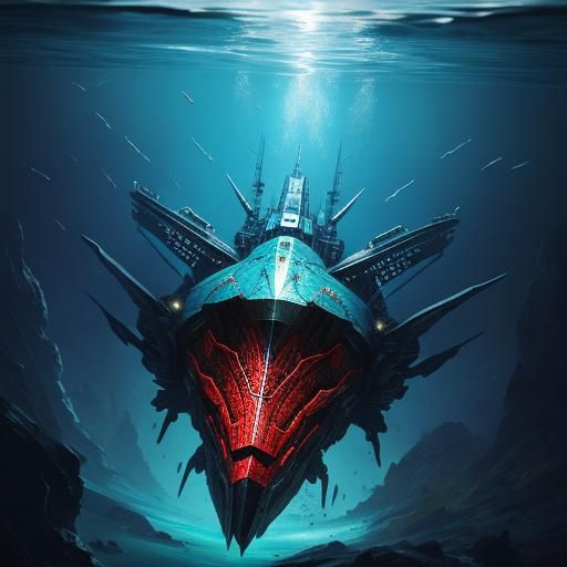 Hyperrealistic Alien Ship Underwater Splash Art