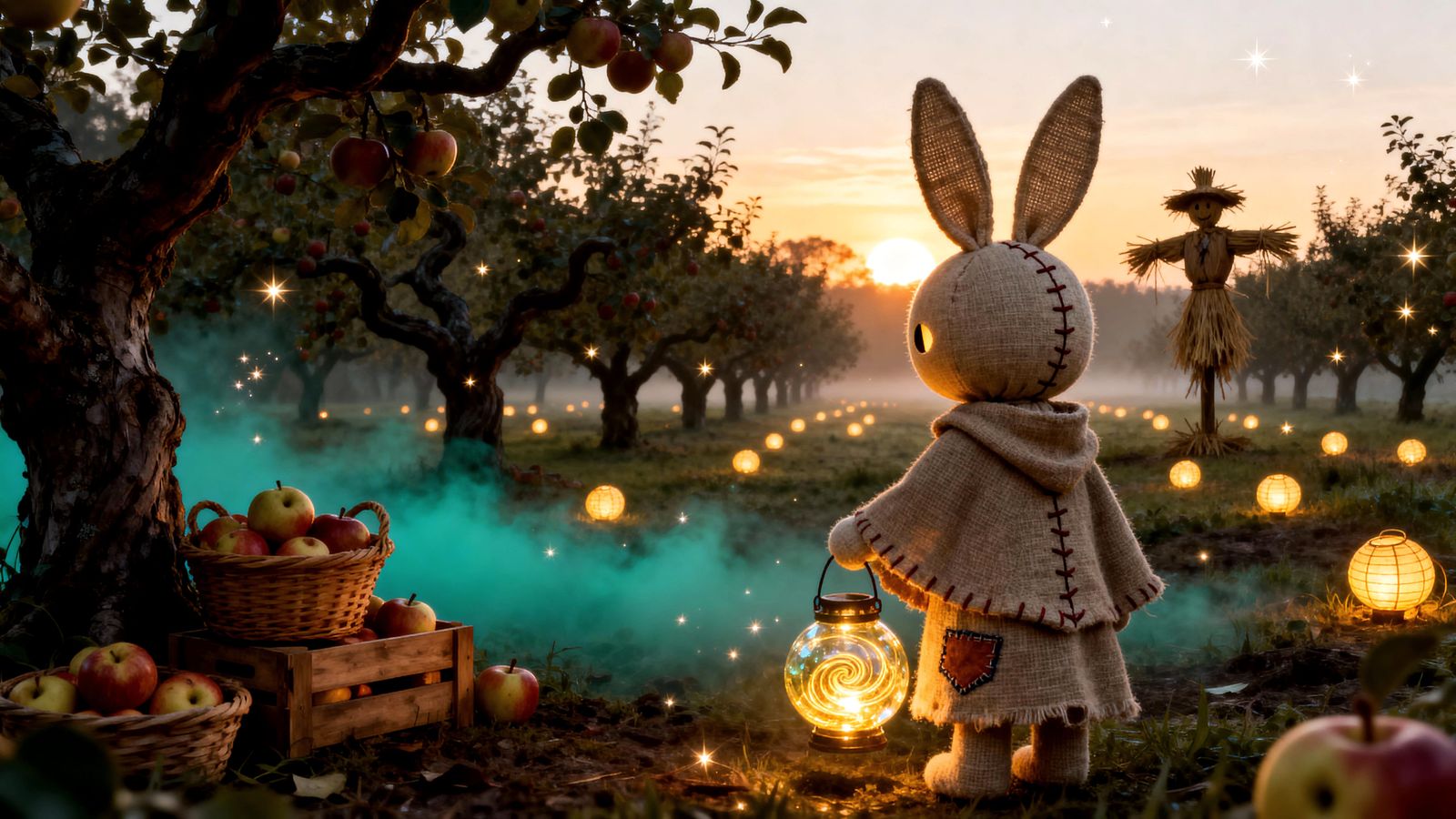 Peaceful Harvest Scene in Magical Haunted Orchard