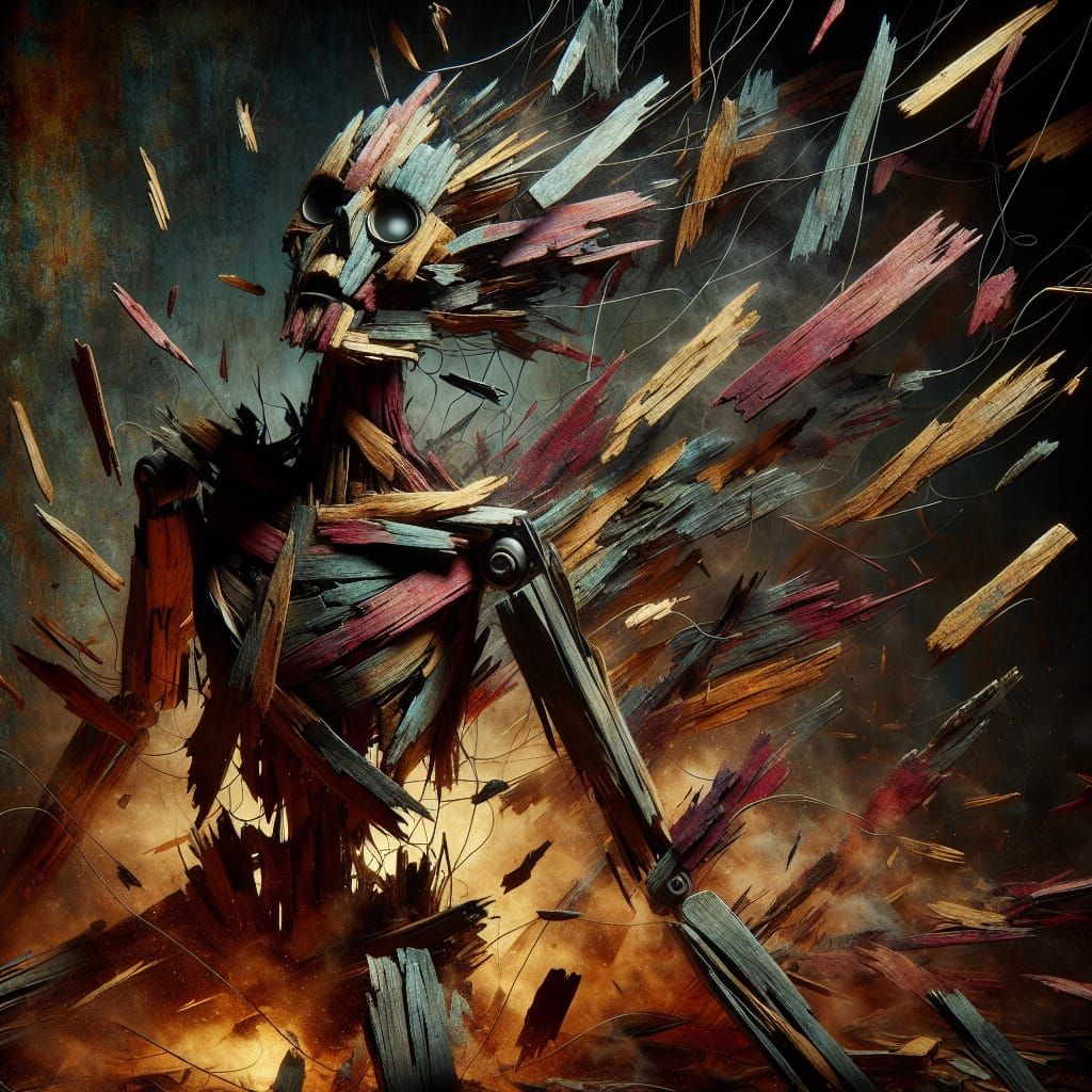 Decaying Marionette Emerges from a Splintering Storm of Shat...