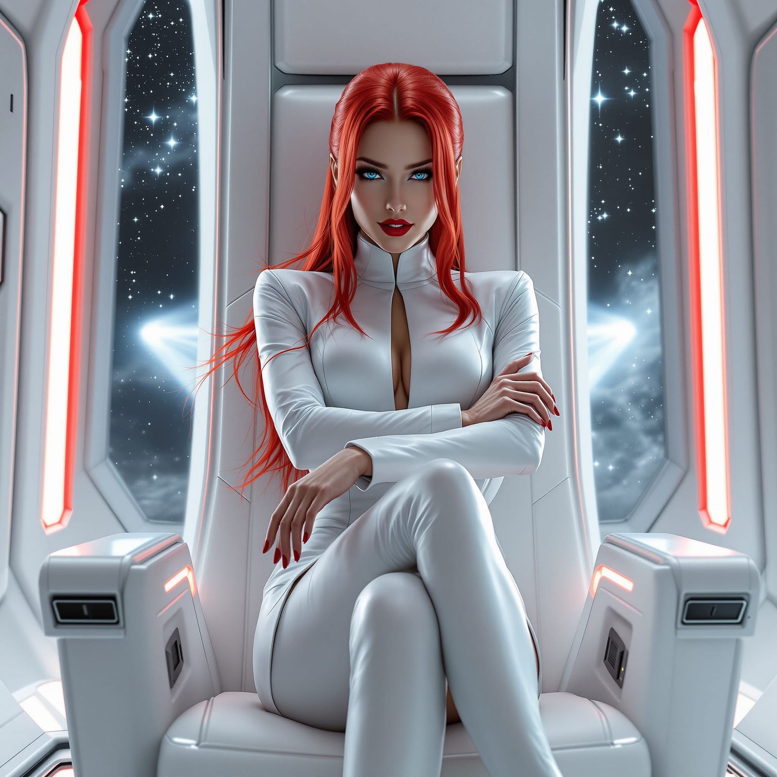 Galactic Empress in Futuristic Sci-Fi Business Suit