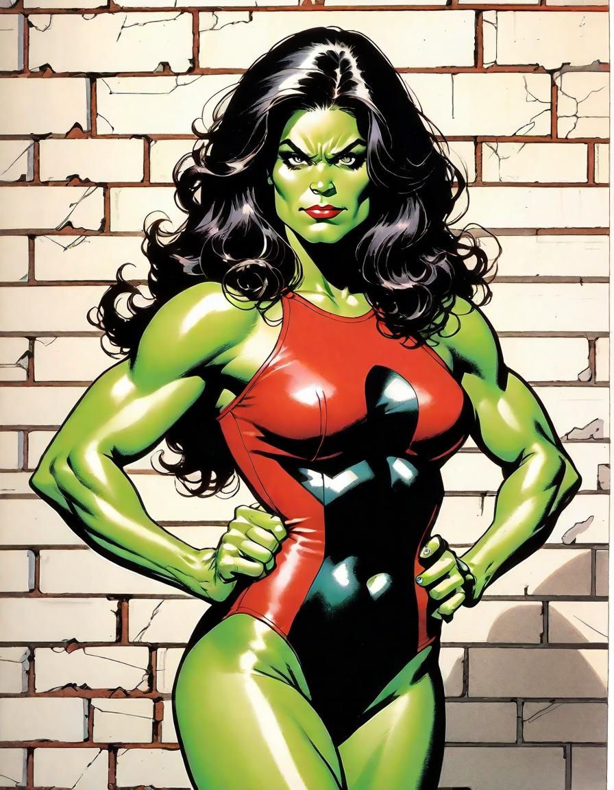 She-Hulk Pinup Portrait in Comic Book Art Style