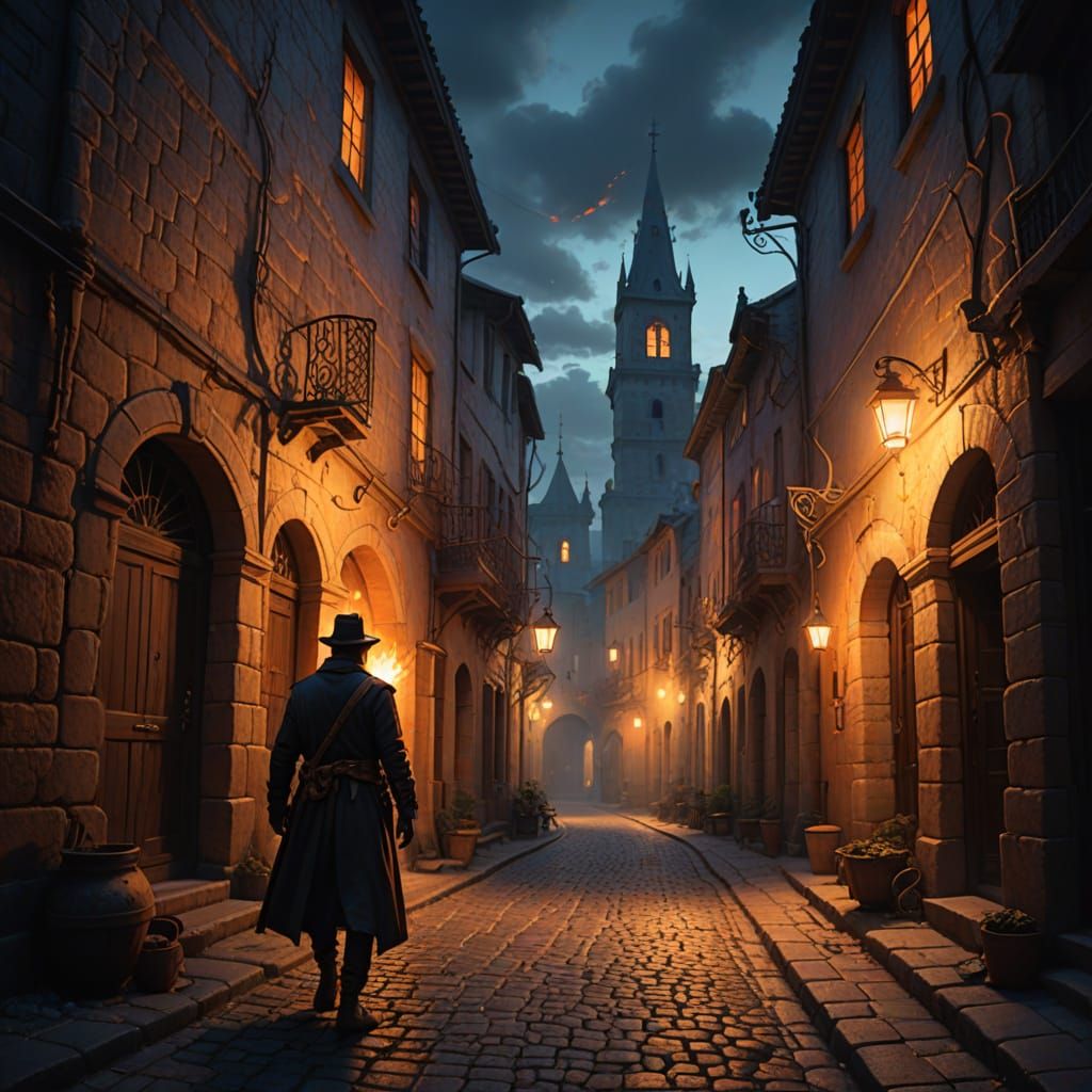 Fantasy Old Town at Night: Concept Art Matte Painting