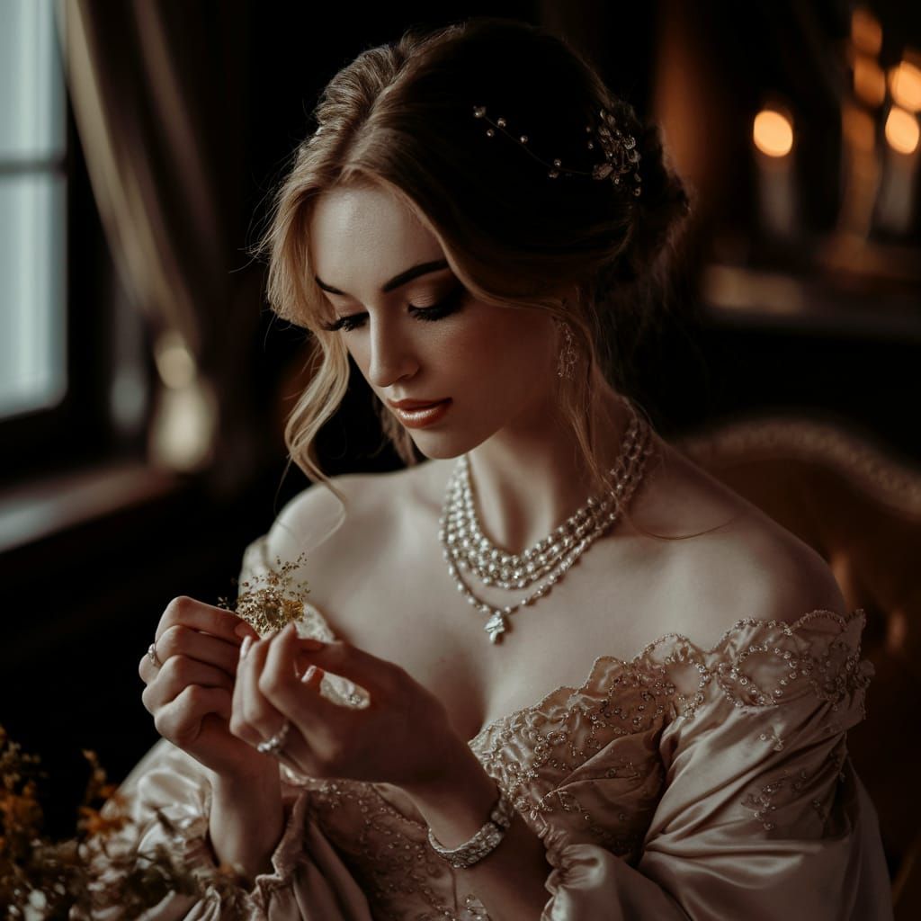 Beautiful Woman Portrait with Golden Hair in Warm Light