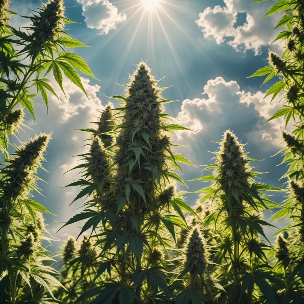 Divine Cannabis Plant in Heavenly Sunshine