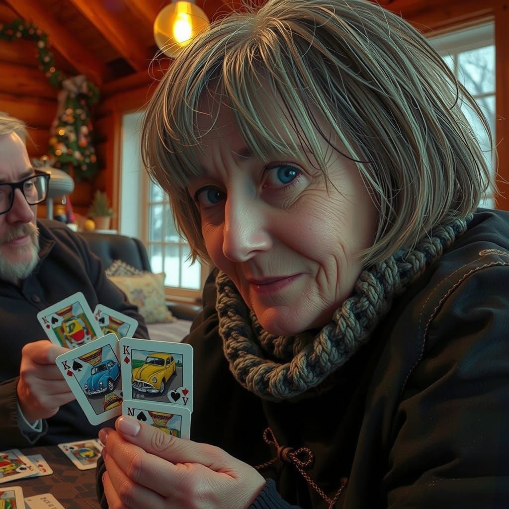 Cozy Scandinavian Cabin Scene with Card Game