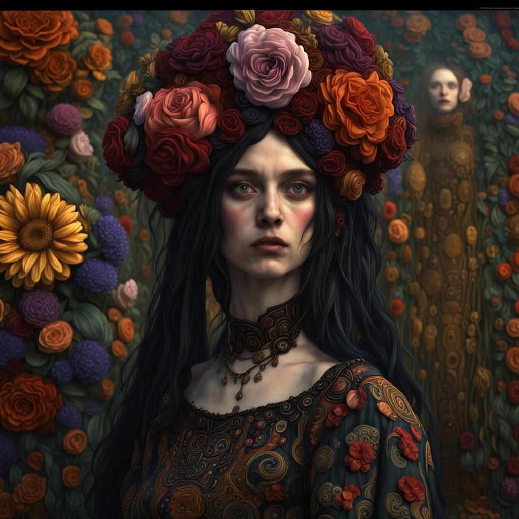 Emo Goth Mother in Psychedelic Art Style