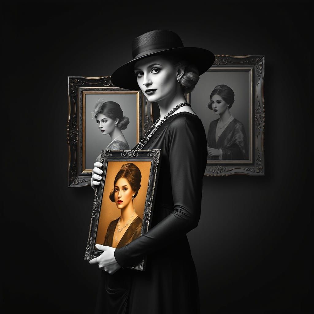 Tamara de Lempicka Portrait in Art Deco Greyscale