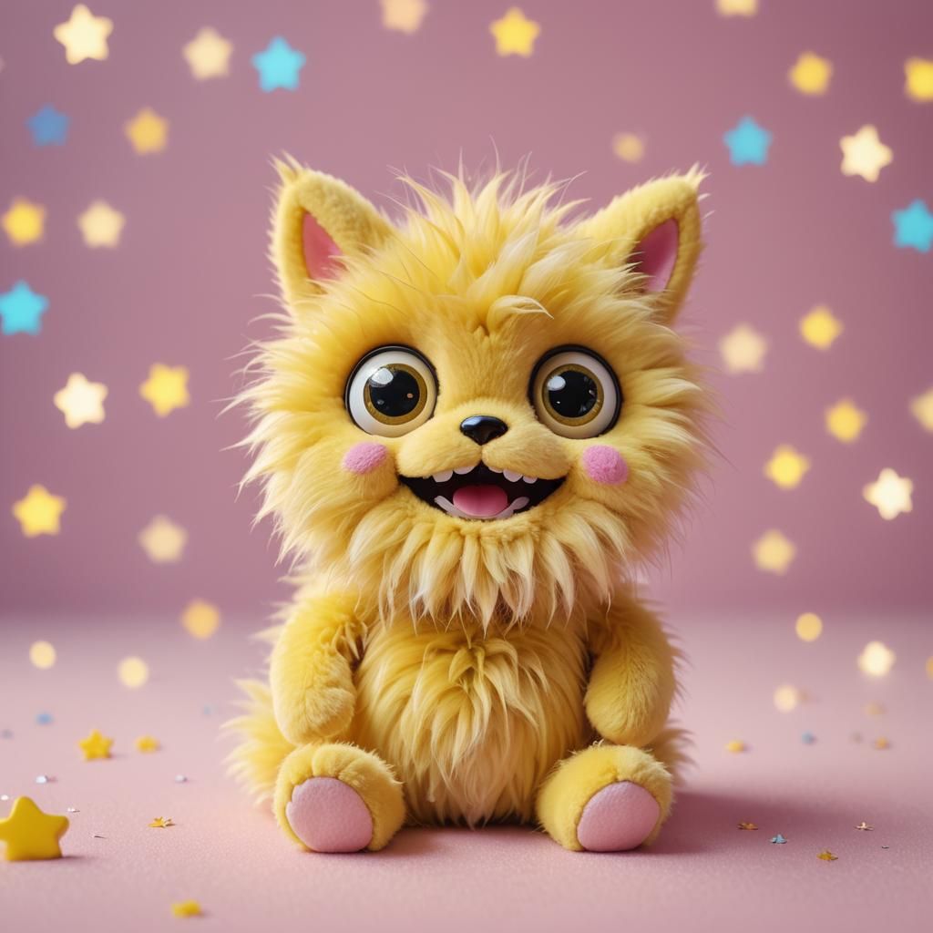 Yellow Furry Toy Portrait in Whimsical Furry Art Style