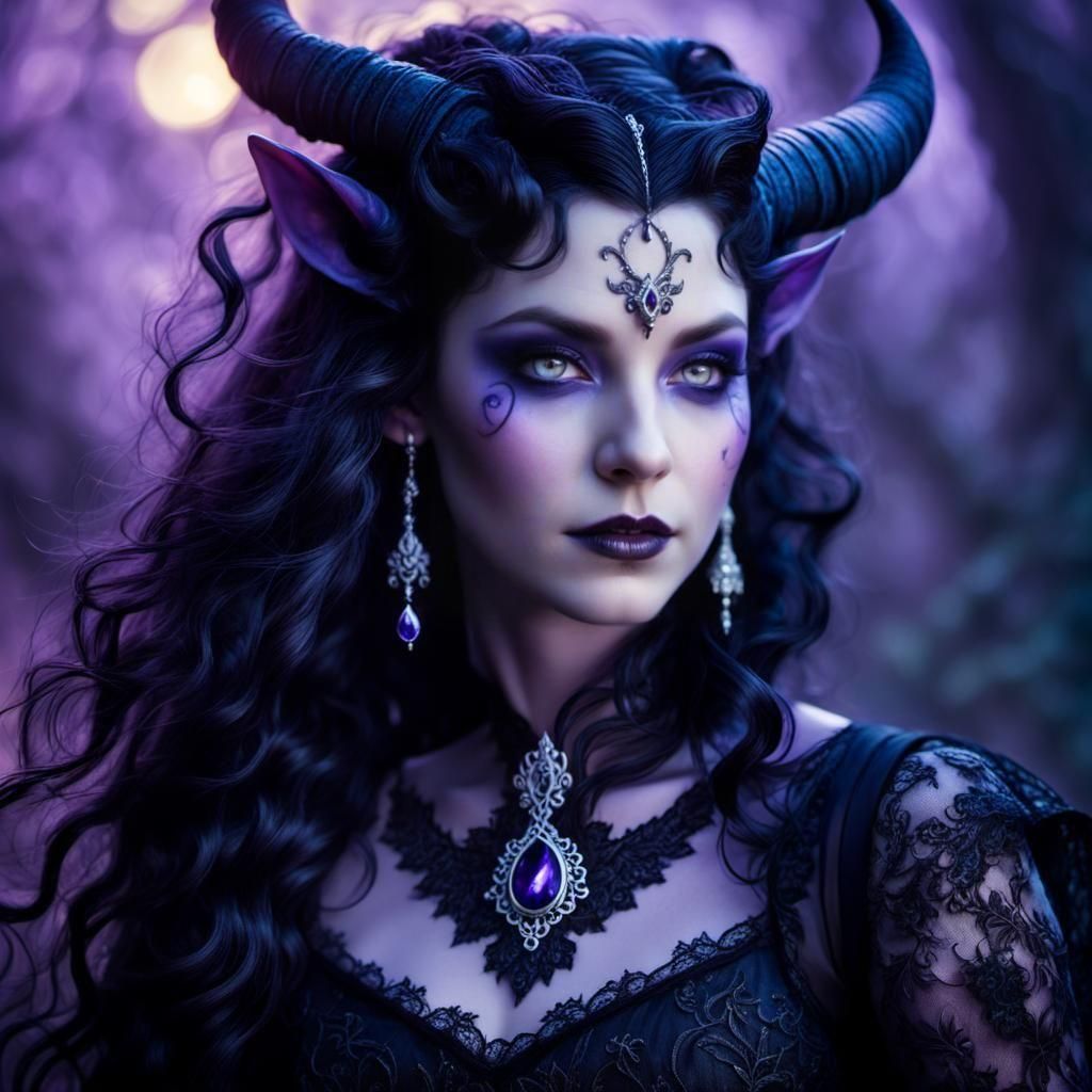 Ethereal Tiefling Bard Portrait in Matte Painting Style