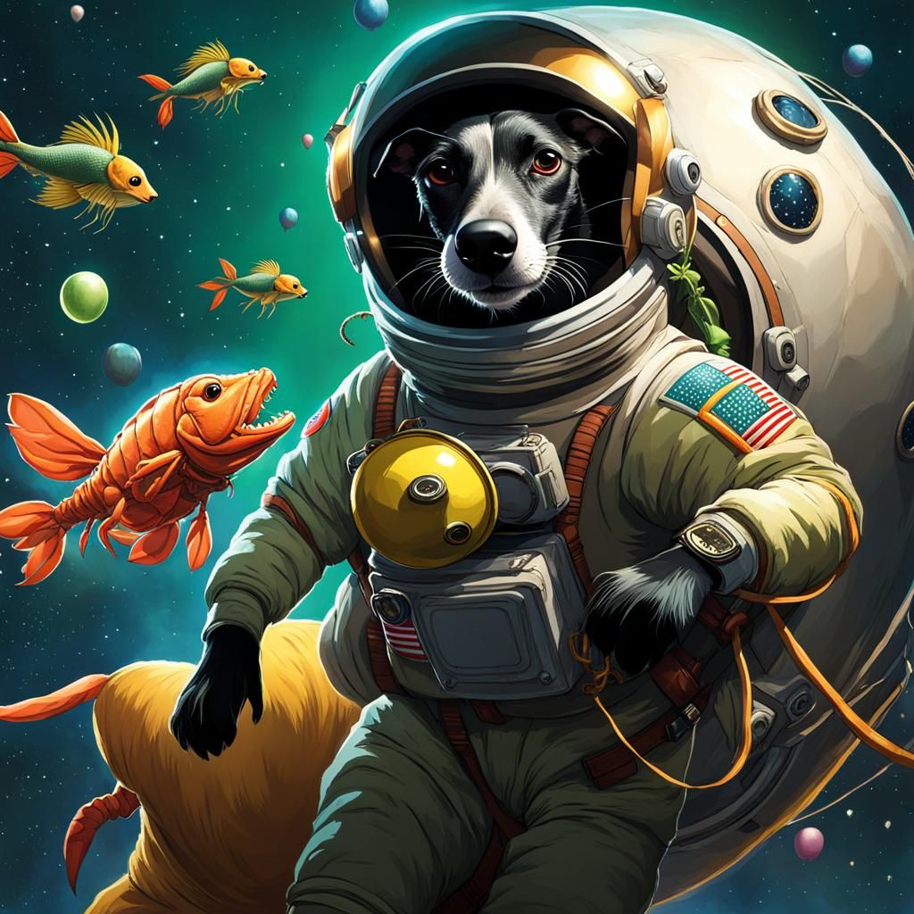 Astronaut Greyhound Battles Fisher Boy in Sky