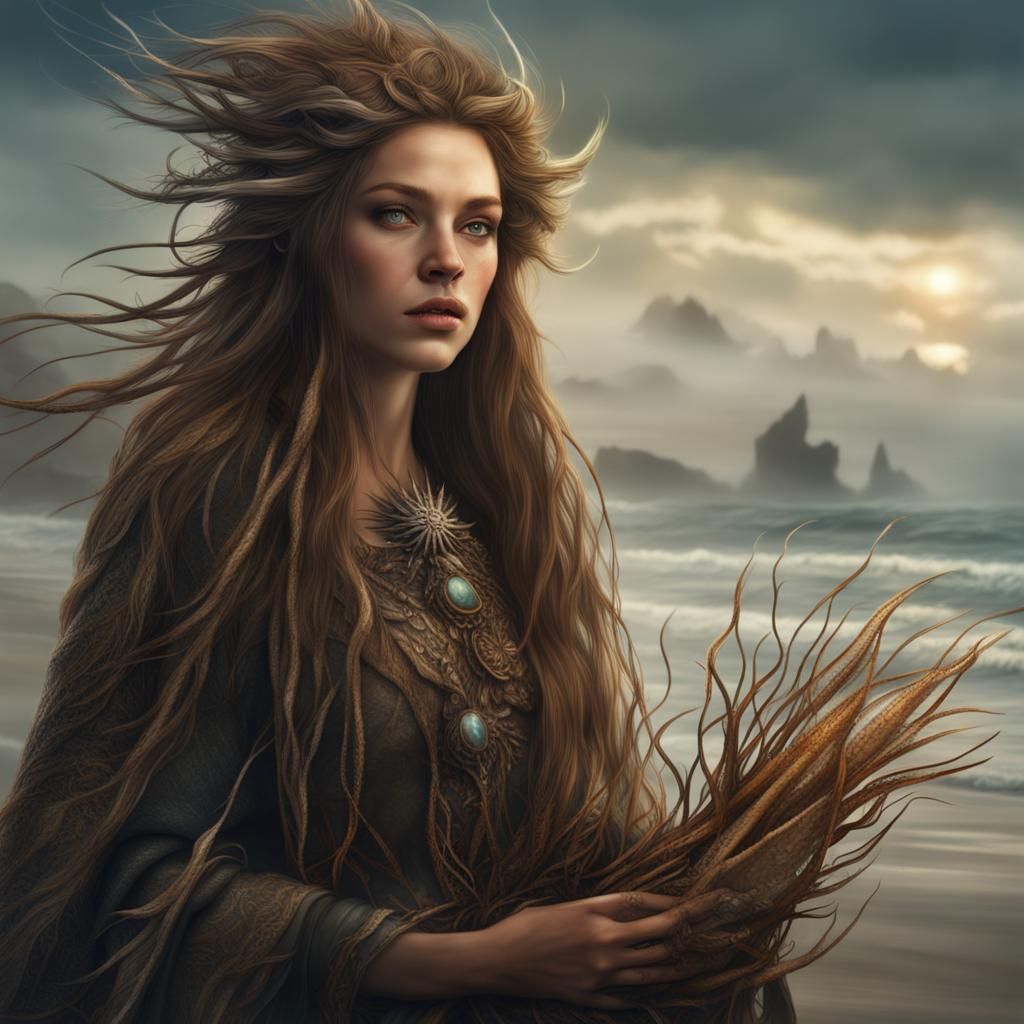 Ocean Witch Portrait with Seashells and Seagrass