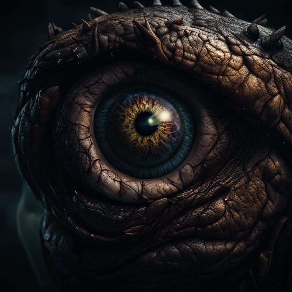 Monster in Pain: Hyperrealistic Eye Agony