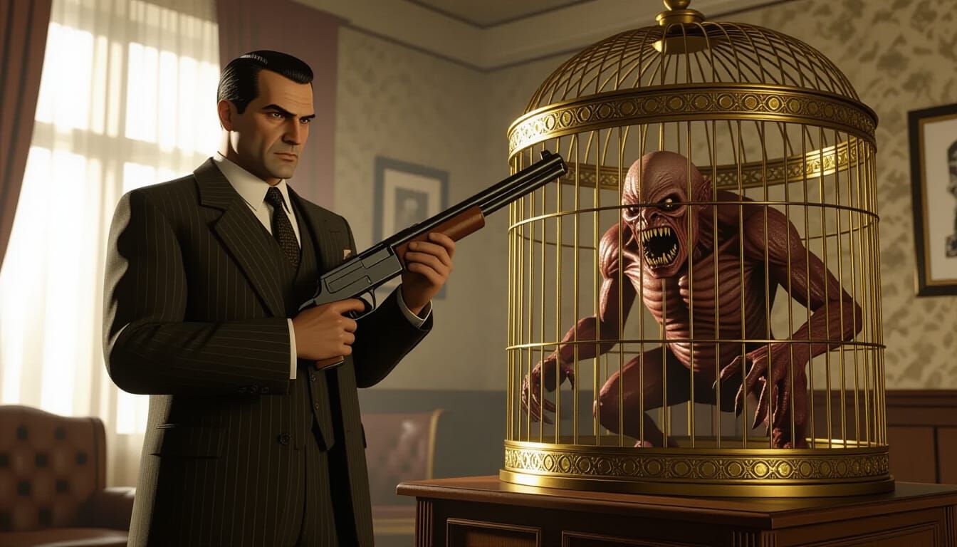 Mafia Boss with Monster Cage, Detailed and Realistic