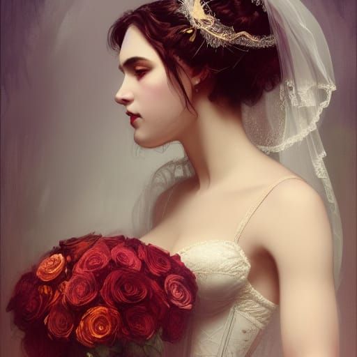 Victorian Bride with Roses in Art Nouveau Style