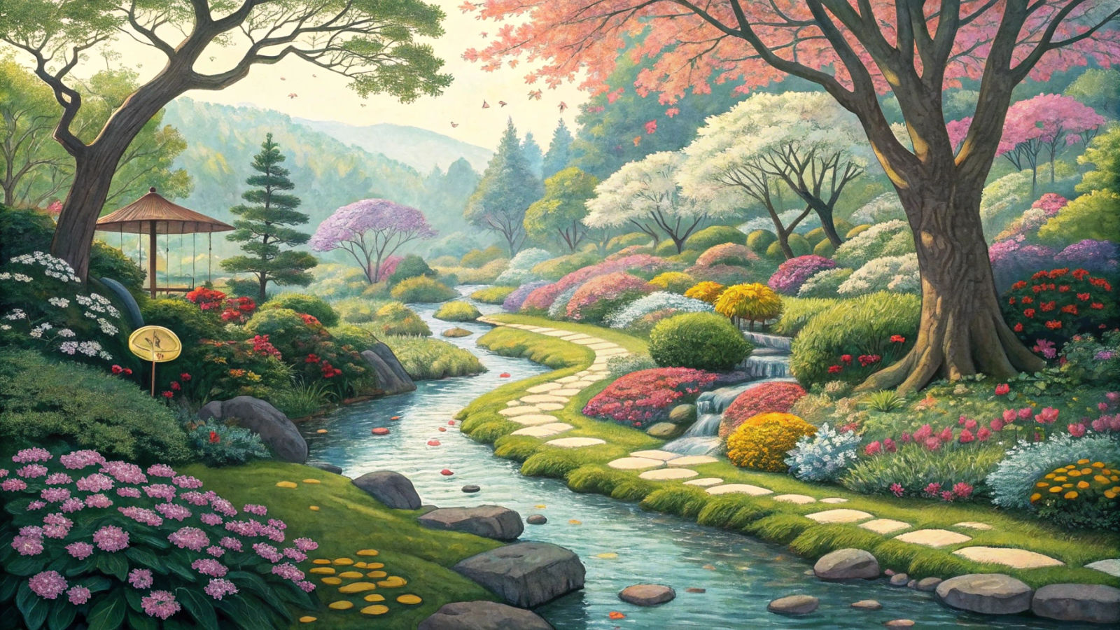 Psychedelic Garden River in Pop Art Style