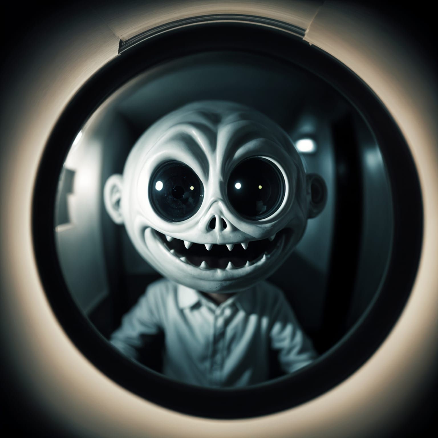 Creepy Spirit Apparition Smiling Through Fisheye Lens