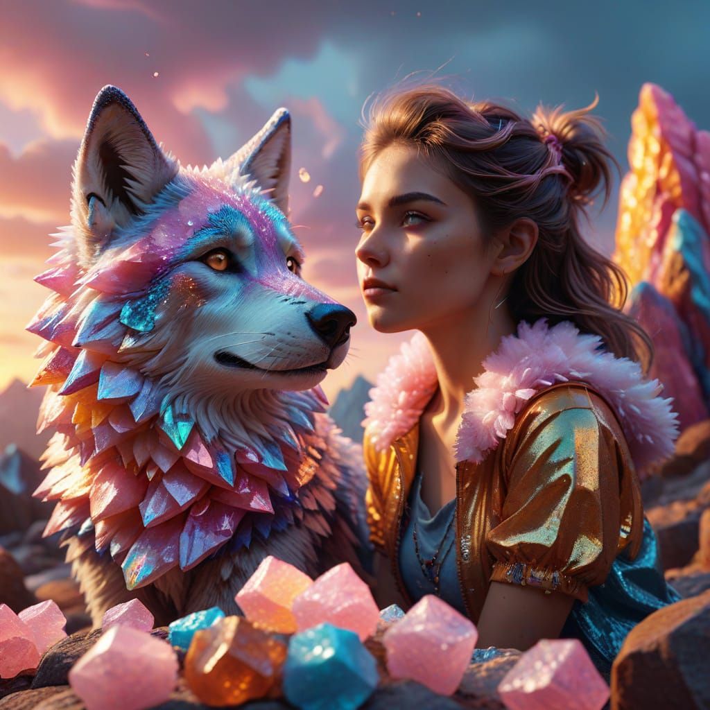 Wolf Girl on Rock Candy in Sugar Glass Style