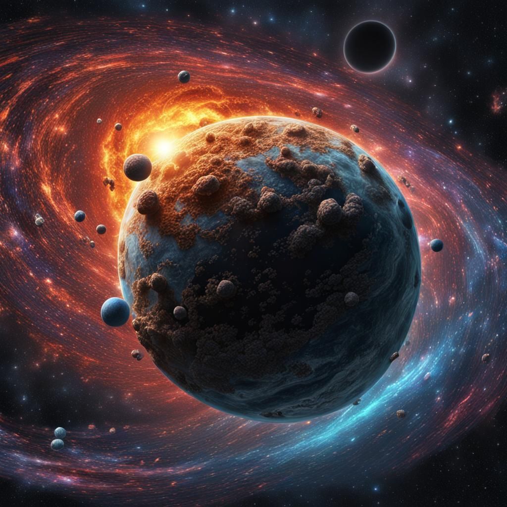 Detailed UHD Drawing of Galaxies and Black Holes