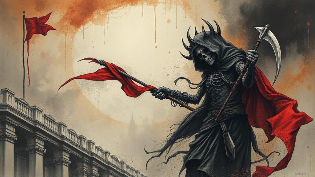 Dystopian Grim Reaper: A Surreal Charcoal Drawing