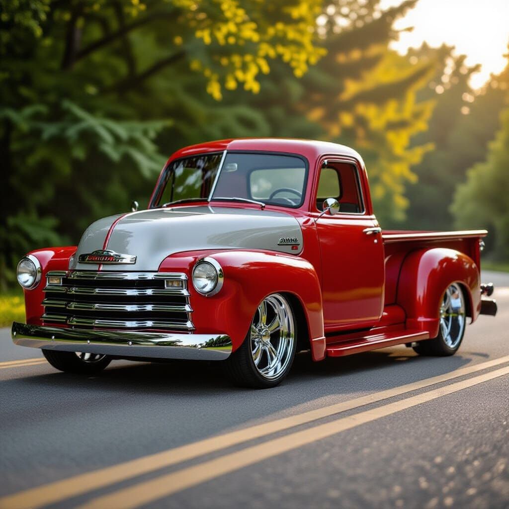 1950s Chevy Truck: Silver & Red Hot Rod Custom