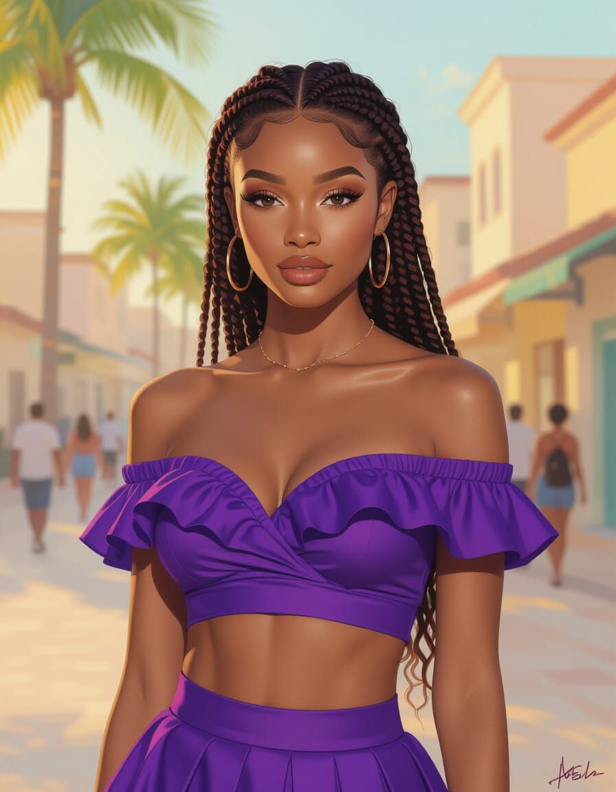 Caribbean Woman Portrait in Neo-Impressionist Style