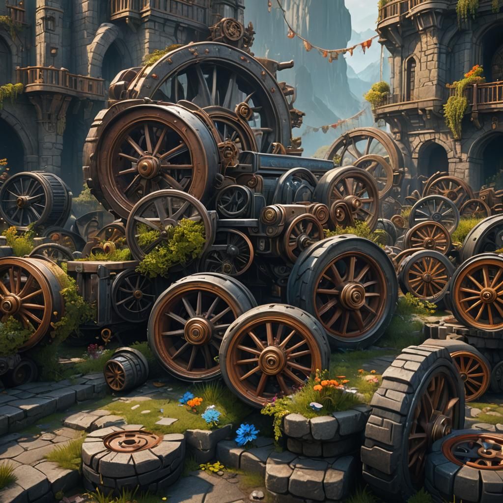 Fantastical Wheels in Detailed Matte Painting
