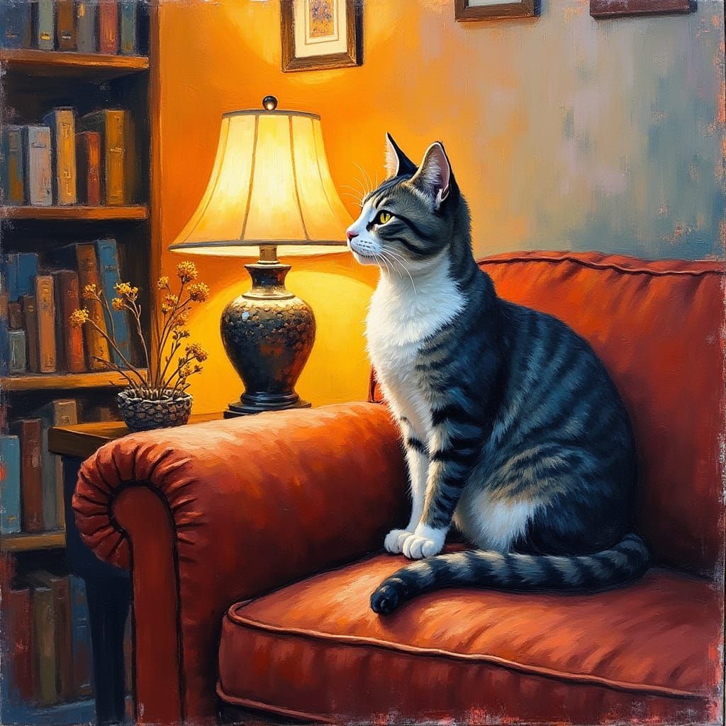 Cozy Cat: Expressionist Impasto Hot Wax Painting