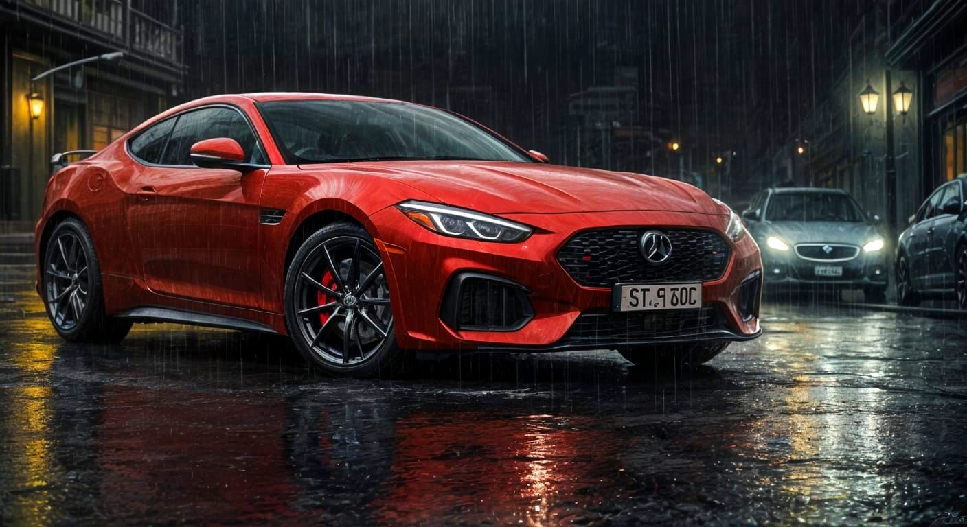 Dynamic City Night with Red Sports Car