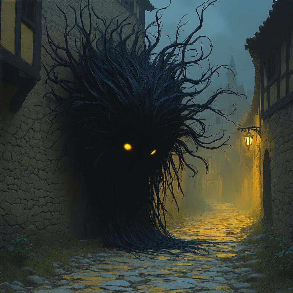 Void with Tendrils in Medieval Town, Dark Fantasy Art