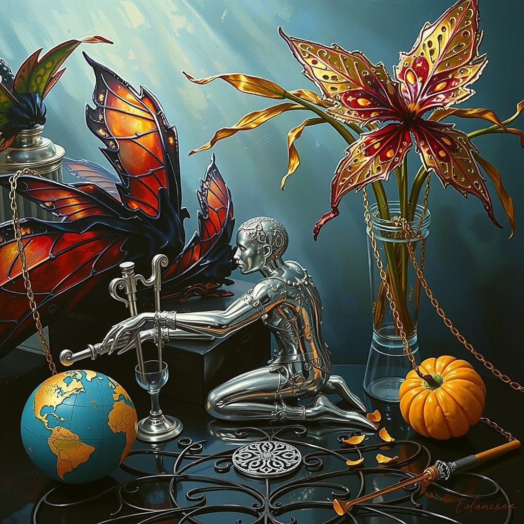 Luxurious Gold and Silver Filigree with Soft Lighting