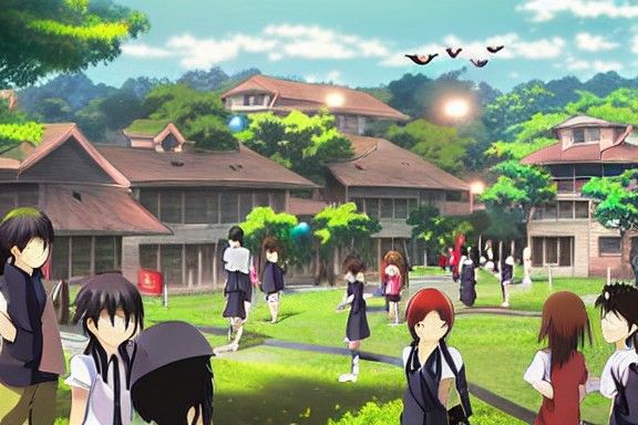 Anime Schoolyard Scene in Detailed Matte Painting Style