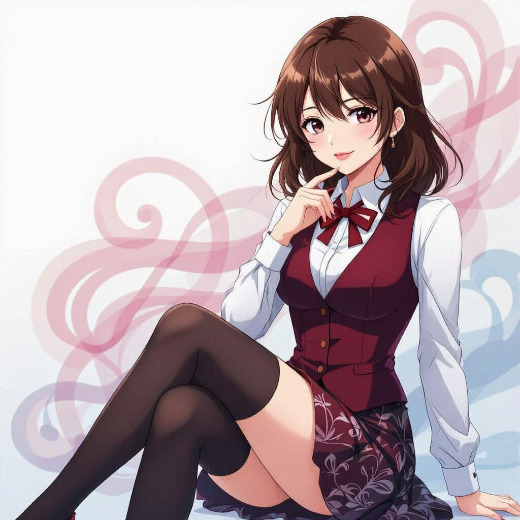 Elegant Anime Woman with Brown Hair in Roshidere Style