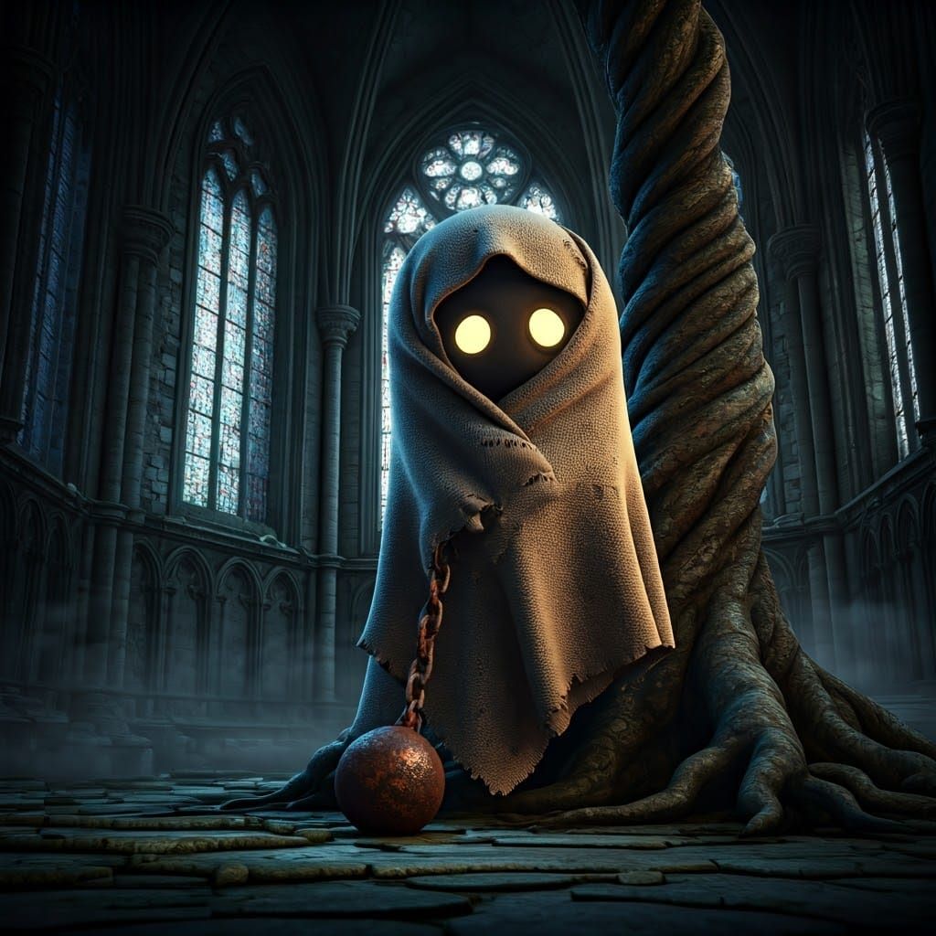 Shy Blanket Ghost in Abandoned Church Scene