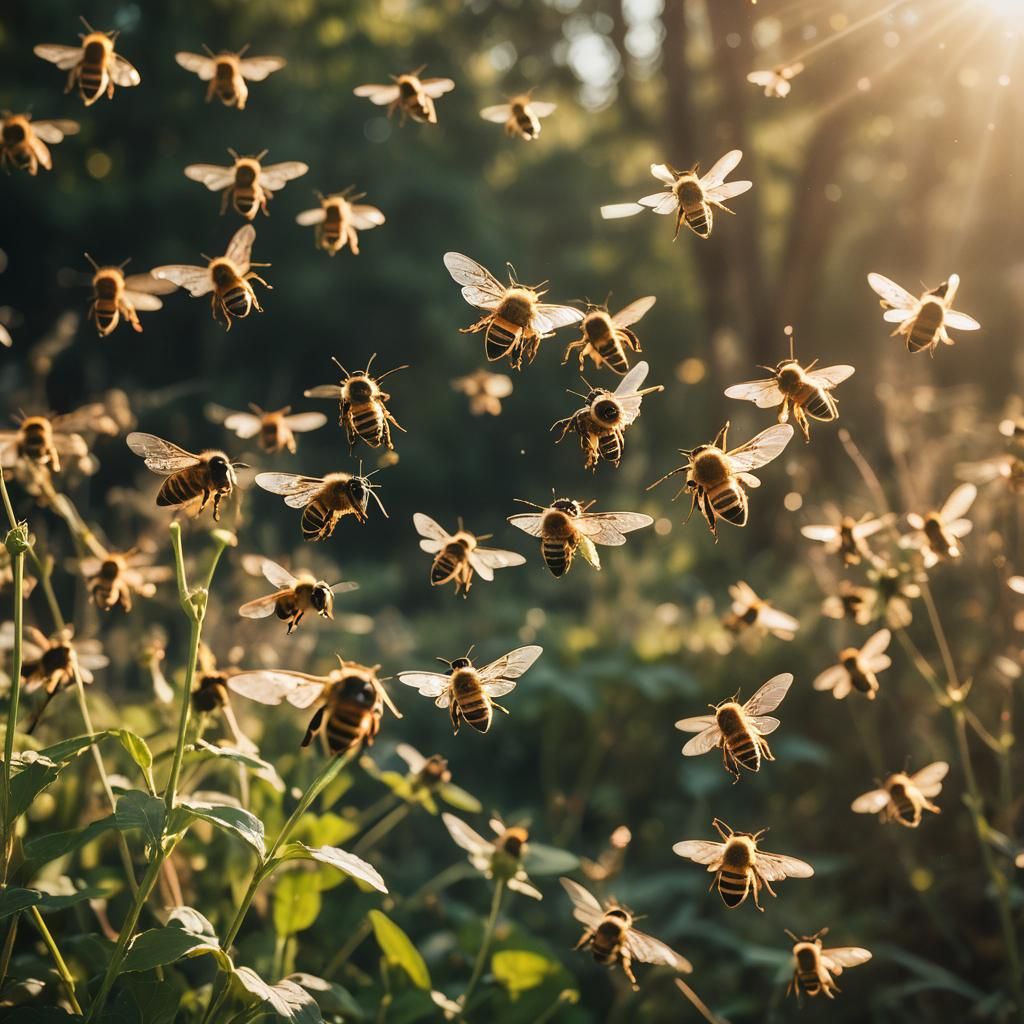 Bees Wings Fluttering in Golden Light