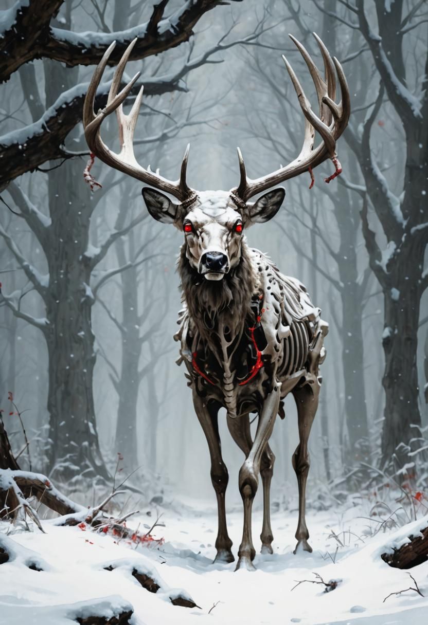 Undead Buck: A Trophy Skeleton in a Snowy Forest