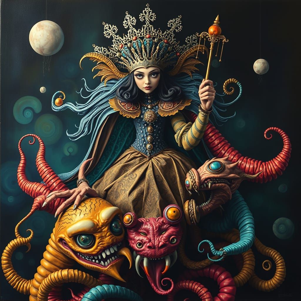 Queen of Bizarre Creatures in Dreamlike Surrealism