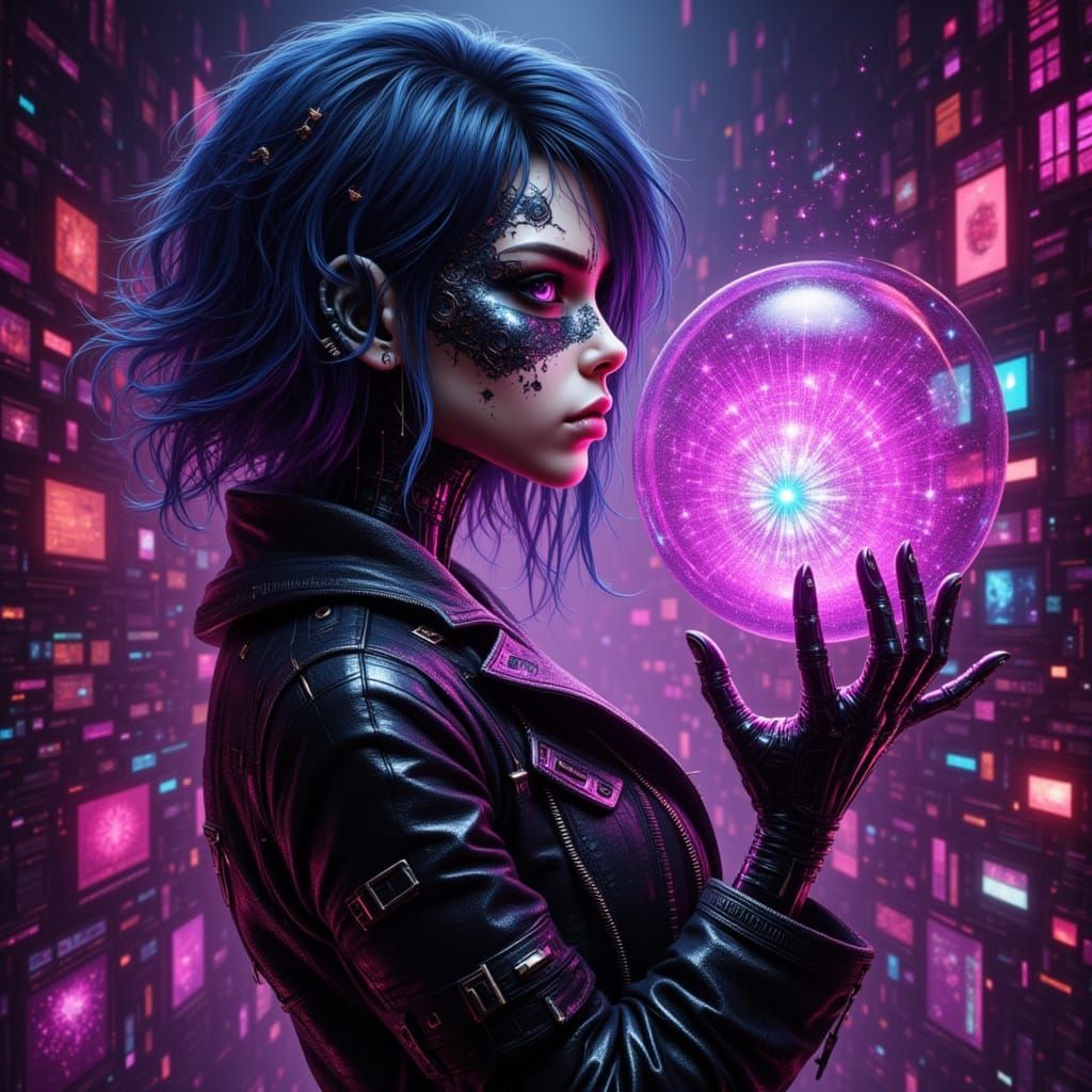 Cyberpunk Magic Ball with Female Criminal