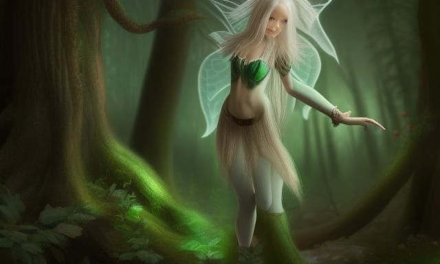 Detailed Elf Faerie Girl in Dark Forest