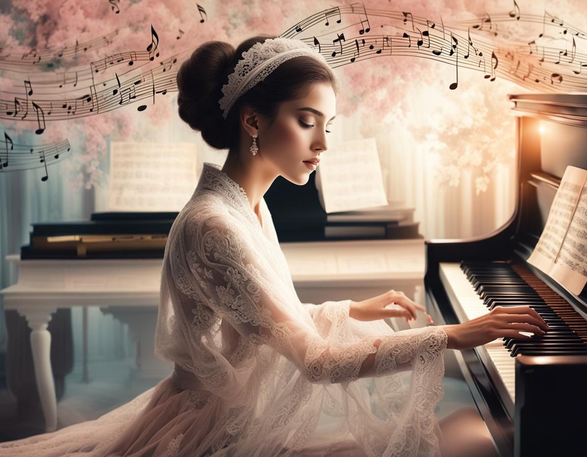 Jewish Woman Playing Piano with Ethereal Music