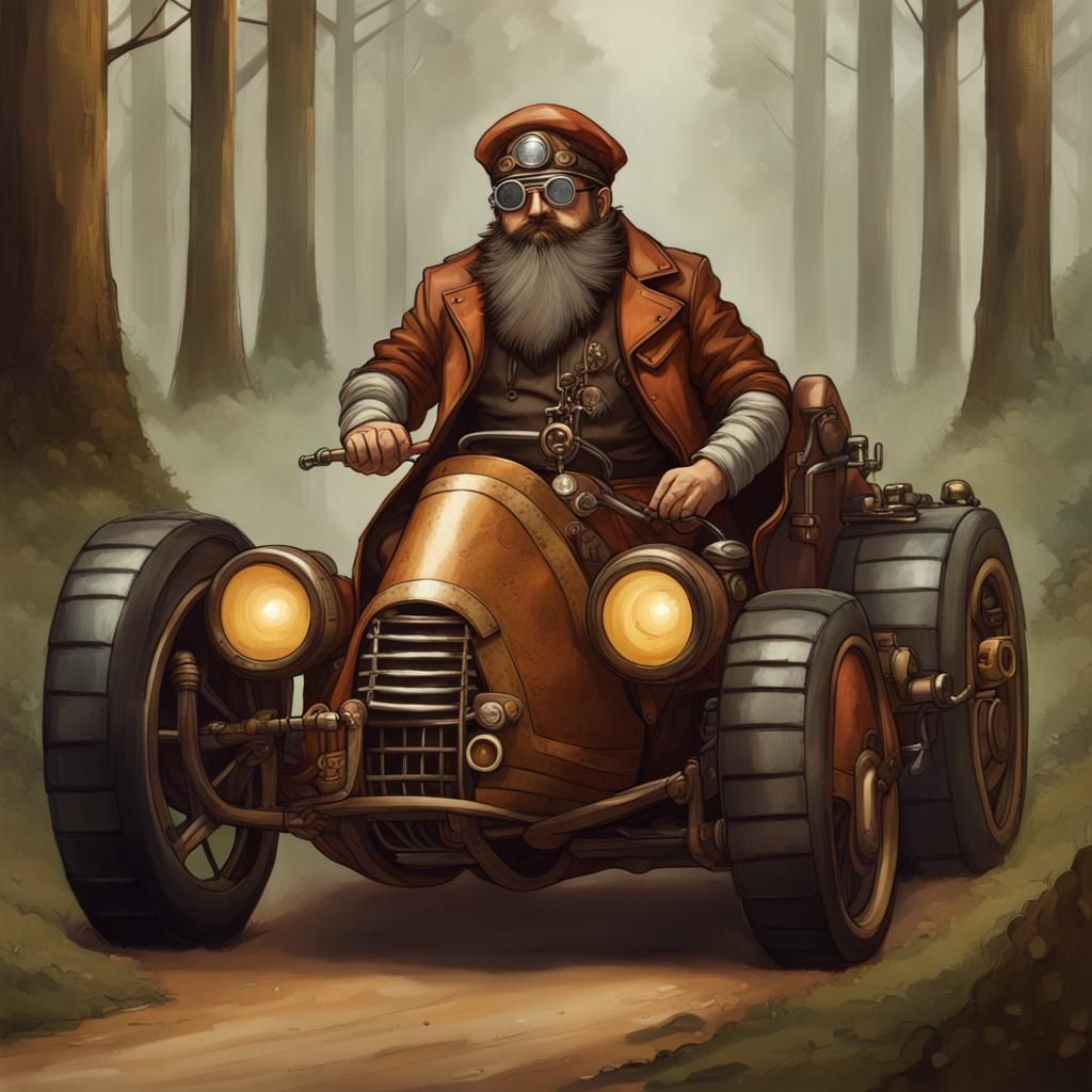 Steampunk Dwarven Racecar Among the Trees