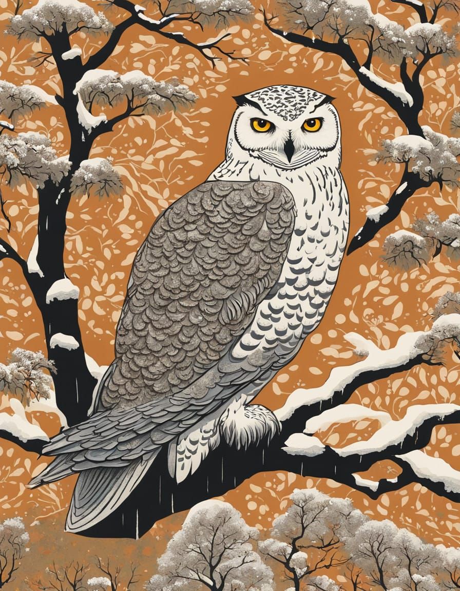 Winter Forest Scene in Ukiyo-E Style