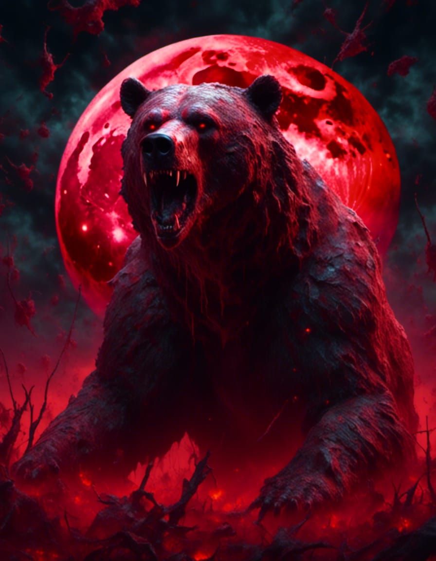 Eerie Zombie Bear with Bioluminescent Moon