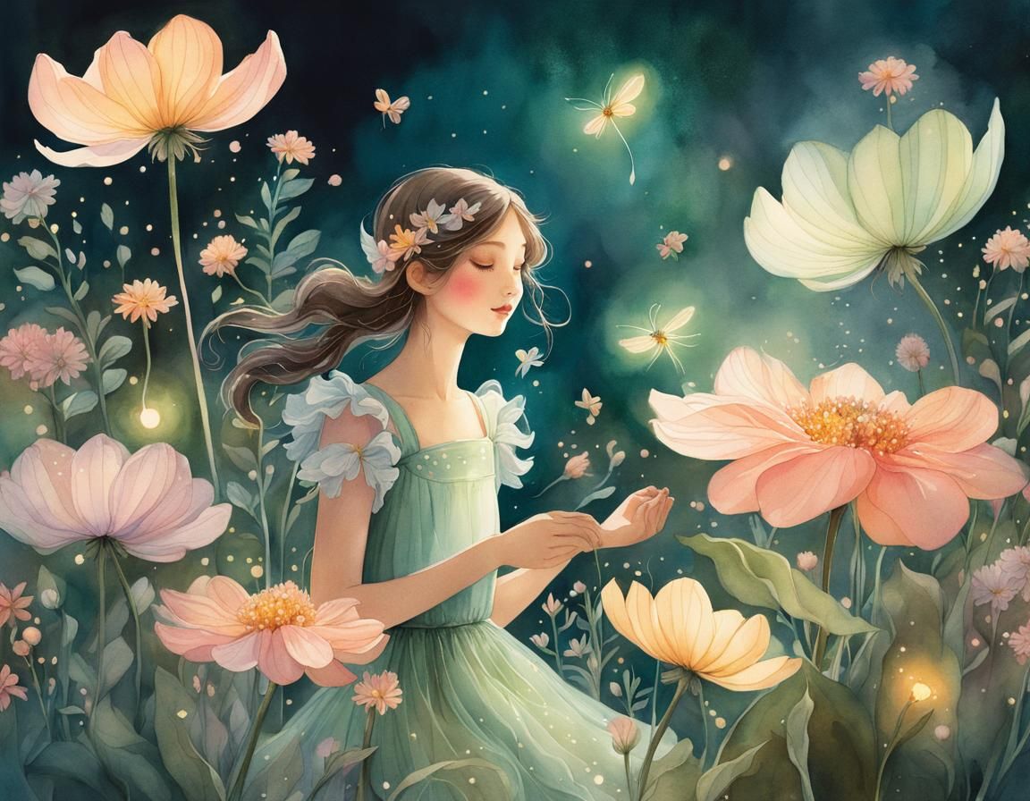 Dreamy Garden: A Fairy's Whimsical Illustration