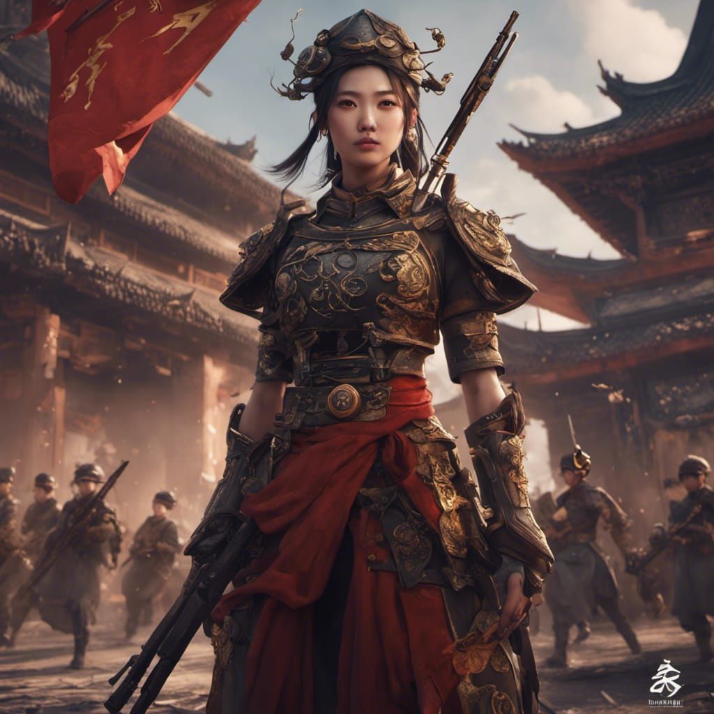 Beautiful Chinese Army Girl in Detailed Matte Painting