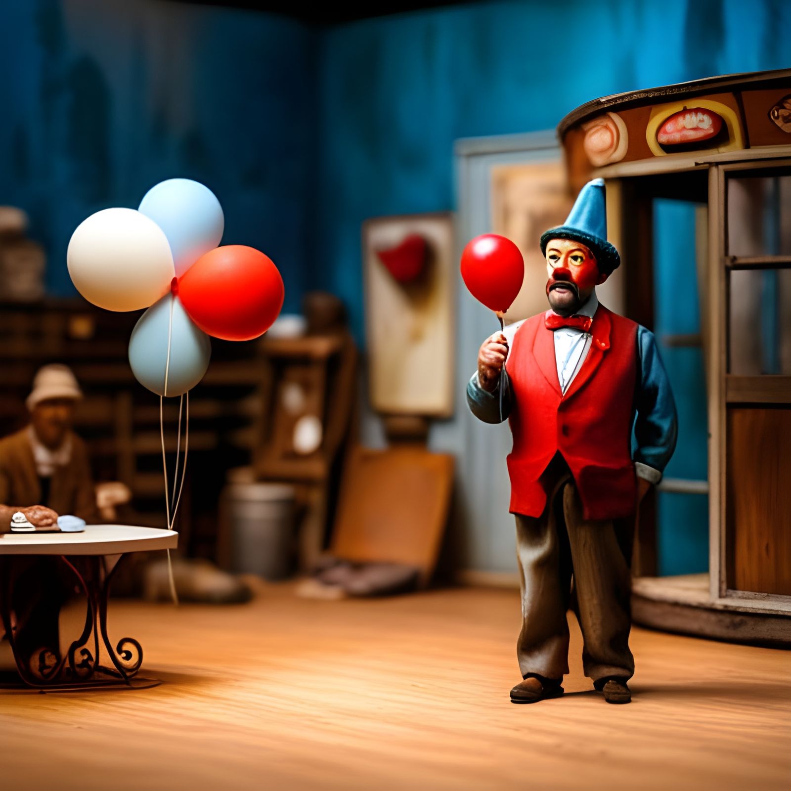 Sad Clown Diorama in Impressionist Style