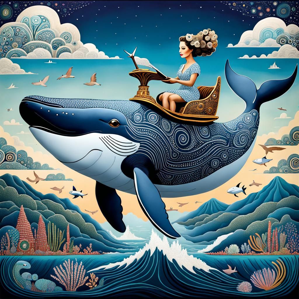Koala Whale Rider in Folk Art Style